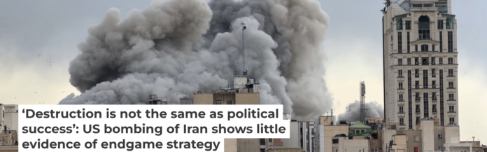 A plume of smoke rises after a strike in Tehran on March 2, 2026. AP Photo/Mohsen Ganji